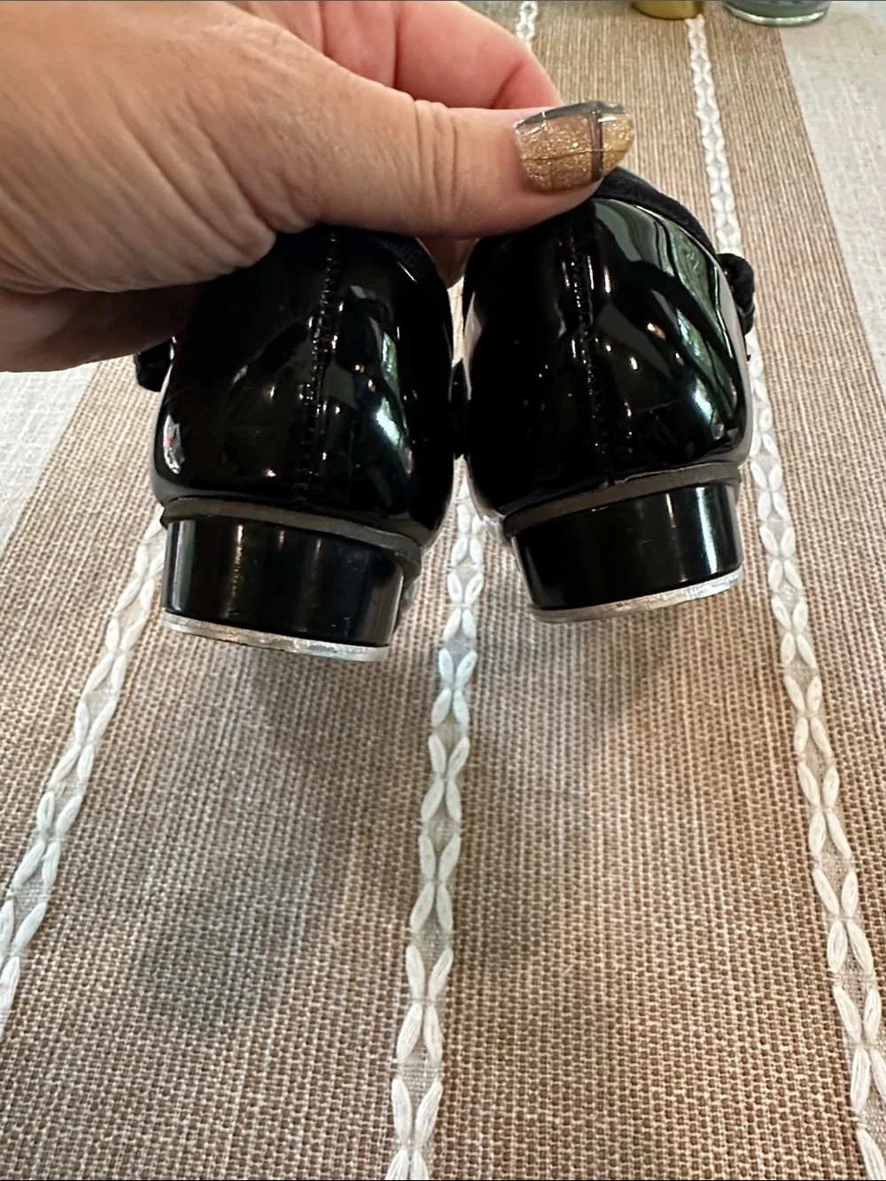 Girls Black Patent Tap Shoes with Velcro Strap